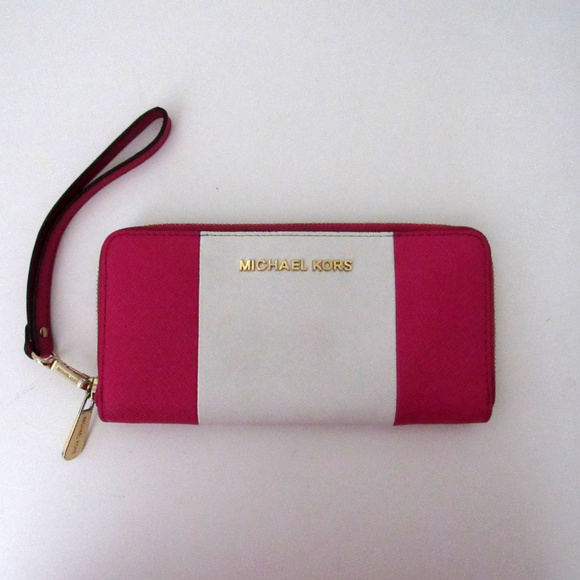 Michael Kors Handbags - Michael Kors Pink Striped Continental Wristlet